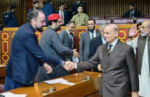 Prime Minister Muhammad Shehbaz Sharif meets with the Parliamentarians at the Joint session of the Parliament.