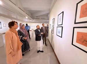 Federal Minister for National Heritage & Culture Aurangzeb Khan Khichi addresses the opening ceremony of the photographic exhibition of Shaheed-e-Millat Liaquat Ali Khan organised at PNCA, Islamabad, to mark the 75th death anniversary of Pakistan's first Prime Minister.