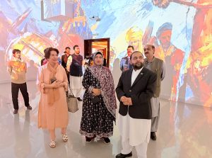 Federal Minister for National Heritage & Culture Aurangzeb Khan Khichi addresses the opening ceremony of the photographic exhibition of Shaheed-e-Millat Liaquat Ali Khan organised at PNCA, Islamabad, to mark the 75th death anniversary of Pakistan's first Prime Minister.