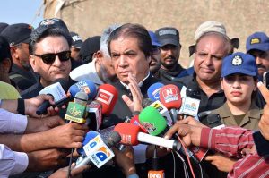 Federal Minister for Railways Muhammad Hanif Abbasi visits the site of the Rehman Baba Express derailment at Sher Shah Railway Station to inspect the damaged track and review relief operations