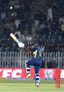 Sri Lanka batter Avishka Fernando plays a shot during the ODI tri-nation series cricket match at Rawalpindi Cricket Stadium