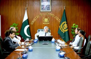 Federal Minister for Law & Justice Senator Azam Nazeer Tarar meeting a delegation of the Muslim League Lawyers Forum Mardan Division led by its President Syed Inayat Shah.