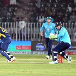 Sri Lanka batter Avishka Fernando plays a shot during the ODI tri-nation series cricket match at Rawalpindi Cricket Stadium