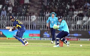 Sri Lanka batter Avishka Fernando plays a shot during the ODI tri-nation series cricket match at Rawalpindi Cricket Stadium