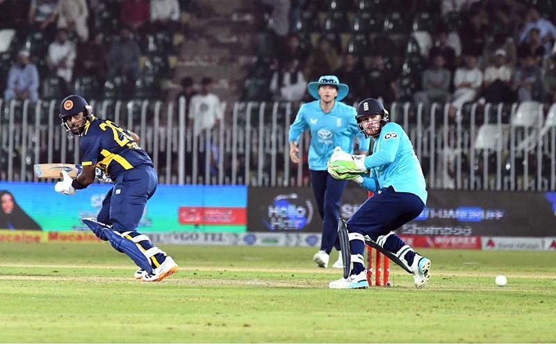 Sri Lanka batter Avishka Fernando plays a shot during the ODI tri-nation series cricket match at Rawalpindi Cricket Stadium