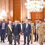 President Asif Ali Zardari and Prime Minister Muhammad Shehbaz Sharif at a special investiture ceremony to confer the Nishan-e-Imtiaz on United Nations Secretary-General António Guterres at Aiwan-e-Sadr