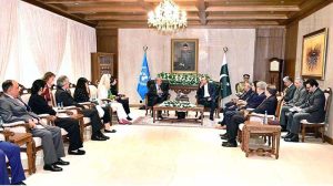 President Asif Ali Zardari in a meeting with United Nations Secretary-General António Guterres at Aiwan-e-Sadr
