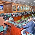 Chief Minister Gilgit-Baltistan, Amjad Hussain briefs the media after the fourth meeting of the cabinet