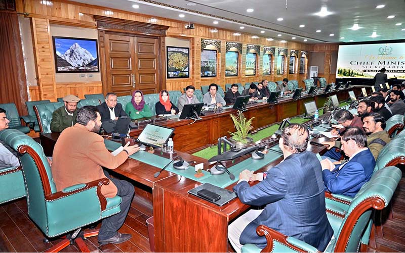 Chief Minister Gilgit-Baltistan, Amjad Hussain briefs the media after the fourth meeting of the cabinet