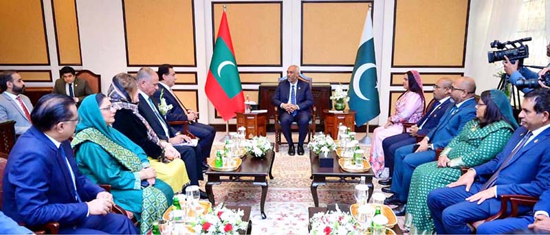 Speaker National Assembly Sardar Ayaz Sadiq in a meeting with President of the Republic of Maldives Dr. Mohamed Muizzu