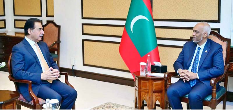 Speaker National Assembly Sardar Ayaz Sadiq in a meeting with President of the Republic of Maldives Dr. Mohamed Muizzu