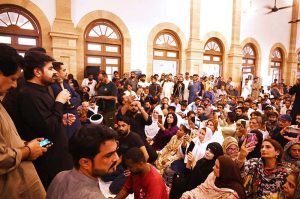 Pakistan People’s Party (PPP) South District leaders offer fateha and pay tribute to the martyrs of the Karsaz tragedy, Sindh PPP President Nisar Khuhro, Senator Waqar Mehdi and other party leaders are present on the occasion
