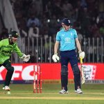 England’s batter Harry Brook bowled out during the ODI tri-nation series match between Pakistan and England at Rawalpindi Cricket Stadium