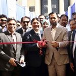 Federal Minister for Health Syed Mustafa Kamal cutting ribbon to inaugurating Career Connect 2026 as the chief Guest organized by the Department of Computer Science at the University of Karachi