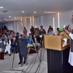 Speaker Punjab Assembly Malik Muhammad Ahmad Khan is addressing to seminar at The University of Faisalabad (TUF)