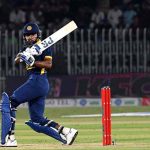 Sri Lankan batter Pavan Rathnayake plays a shot during the Tri-Nation Series cricket match between Pakistan and Sri Lanka at Rawalpindi Cricket Stadium
