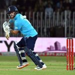 England’s batter Ben Duckett plays a shot during the ODI tri-nation series match between Pakistan and England at Rawalpindi Cricket Stadium