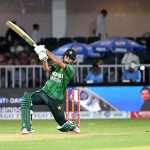 Pakistan’s batter Arafat Minhas plays a shot during the third T20 cricket match between Pakistan and Sri Lanka at Rawalpindi Cricket Stadium