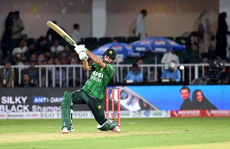 Pakistan’s batter Arafat Minhas plays a shot during the third T20 cricket match between Pakistan and Sri Lanka at Rawalpindi Cricket Stadium