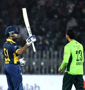 Sri Lankan batter Pavan Rathnayake plays a shot during the Tri-Nation Series cricket match between Pakistan and Sri Lanka at Rawalpindi Cricket Stadium