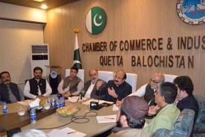 Chairman Prime Minister’s Youth Programme, Rana Mashhood Ahmed Khan, addresses a meeting at the Quetta Chamber of Commerce and Industry (QCCI), discussing youth development, entrepreneurship, and economic opportunities for young people