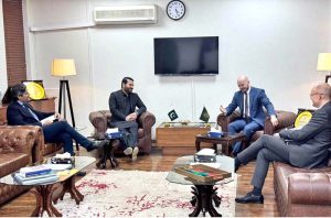 Minister of State for Law and Justice Barrister Aqeel Malik meets Mr. Konrad Duda, Policy Officer for Pakistan at the European External Action Service (EEAS), and Mr. Piotr Buszta, Head of the Political, Trade and Communication Section at the European Union Delegation to Pakistan, at the Ministry of Law and Justice