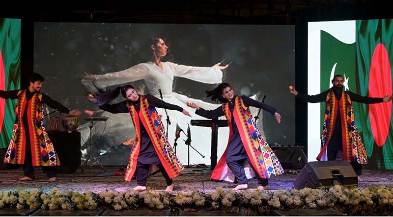 Artists from Bangladesh perform during a special cultural evening at the Open Air Theatre Lok Virsa
