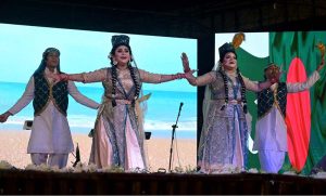 Artists from Bangladesh perform during a special cultural evening at the Open Air Theatre Lok Virsa