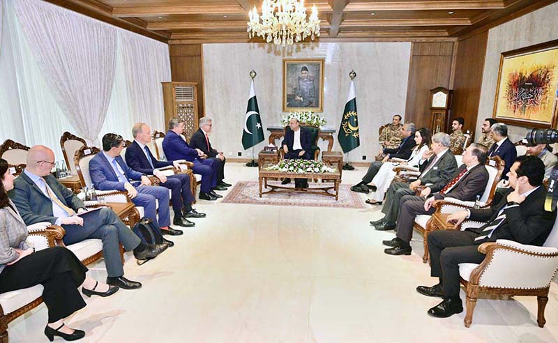 President Asif Ali Zardari talking to Mr Magnus Brunner, European Commissioner for Internal Affairs and Migration, at Aiwan-e-Sadr