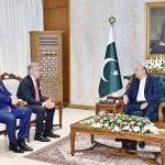 President Asif Ali Zardari talking to Mr Magnus Brunner, European Commissioner for Internal Affairs and Migration, at Aiwan-e-Sadr