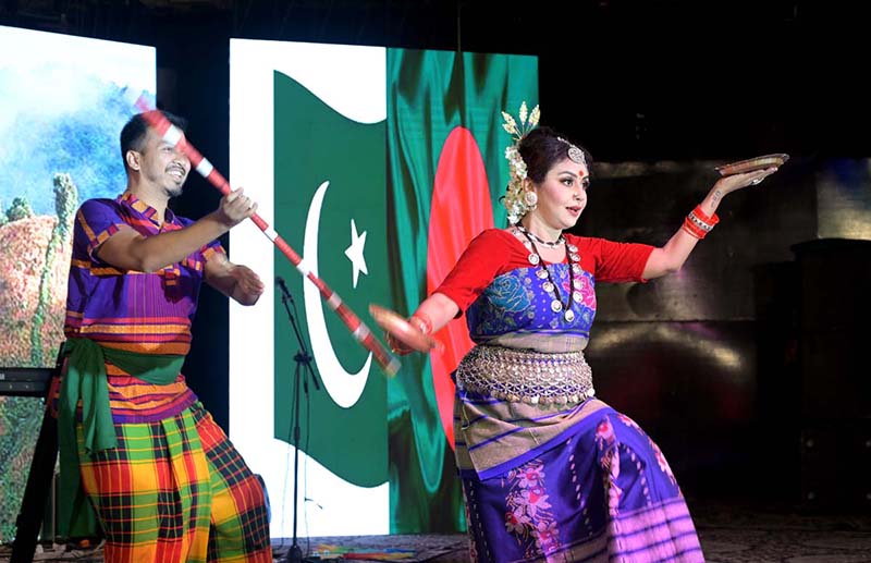 Artists from Bangladesh perform during a special cultural evening at the Open Air Theatre Lok Virsa