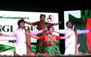 Artists from Bangladesh perform during a special cultural evening at the Open Air Theatre Lok Virsa