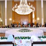 President Asif Ali Zardari, along with President Mohamed Muizzu of the Maldives, Prime Minister Muhammad Shehbaz Sharif, Field Marshal Syed Asim Munir, COAS & Chief of Defence Forces, Chairman Senate Syed Yousuf Raza Gilani, Speaker National Assembly Sardar Ayaz Sadiq, Admiral Naveed Ashraf, Chief of the Naval Staff, and General Syed Aamer Raza, Commander National Strategic Command, at the State Banquet hosted by the President in honour of the visiting President and his delegation at Aiwan-e-Sadr